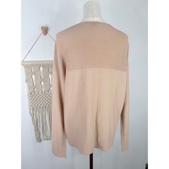 Eileen Fisher Tencel Rolled Neck Sweater Size Small Tan Beige Rib Knit Contrast - Picture 7 of 8